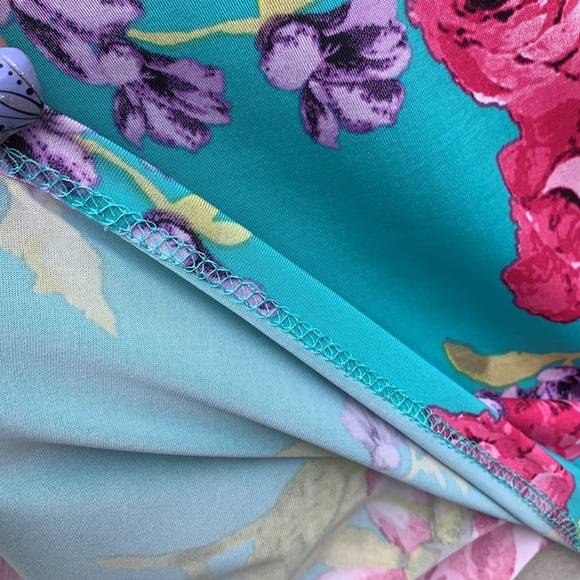 PS Kate Teal Blue Cold Shoulder Floral Ladder Cut-out Short Sleeve Top NEW - Picture 8 of 11